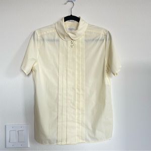 Vintage Pastel Butter Yellow Doll Collar 3D Flower  Embroidery Shirt Blouse